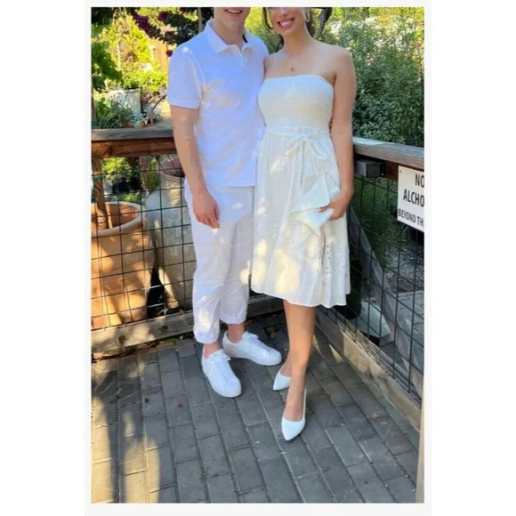 Thakoon Collective Eyelet Tie Waist Dress in White 4 Womens Strapless Cotton Mid - Picture 9 of 11